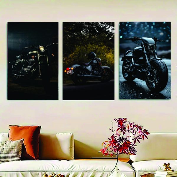 Set Of 3 Bikes Sticky Canvas Frames For Wall Decore / Sticky Photo Tiles