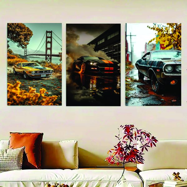 Set Of 3 Luxury Cars Sticky Canvas Frames