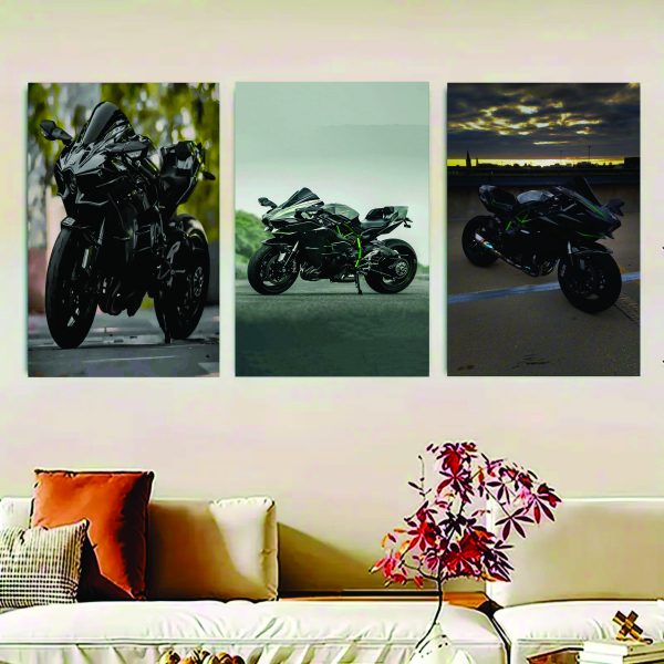 Set Of 3 Ninja H2r Bike Sticky Canvas Frames For Wall Decore / Sticky Photo Tiles